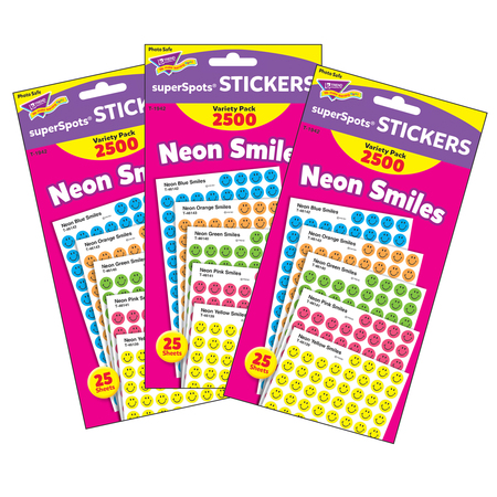 TREND ENTERPRISES Neon Smiles superSpots® Stickers Variety Pack, 2500 Per Pack, PK3 T1942